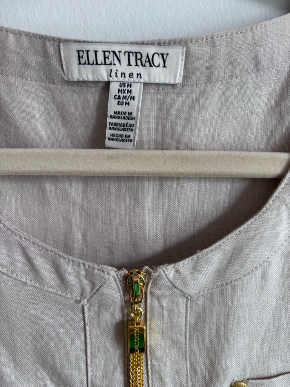 Ellen Tracy Light Cream 100% Linen Zip-Front Sleeveless tank M - Picture 2 of 9